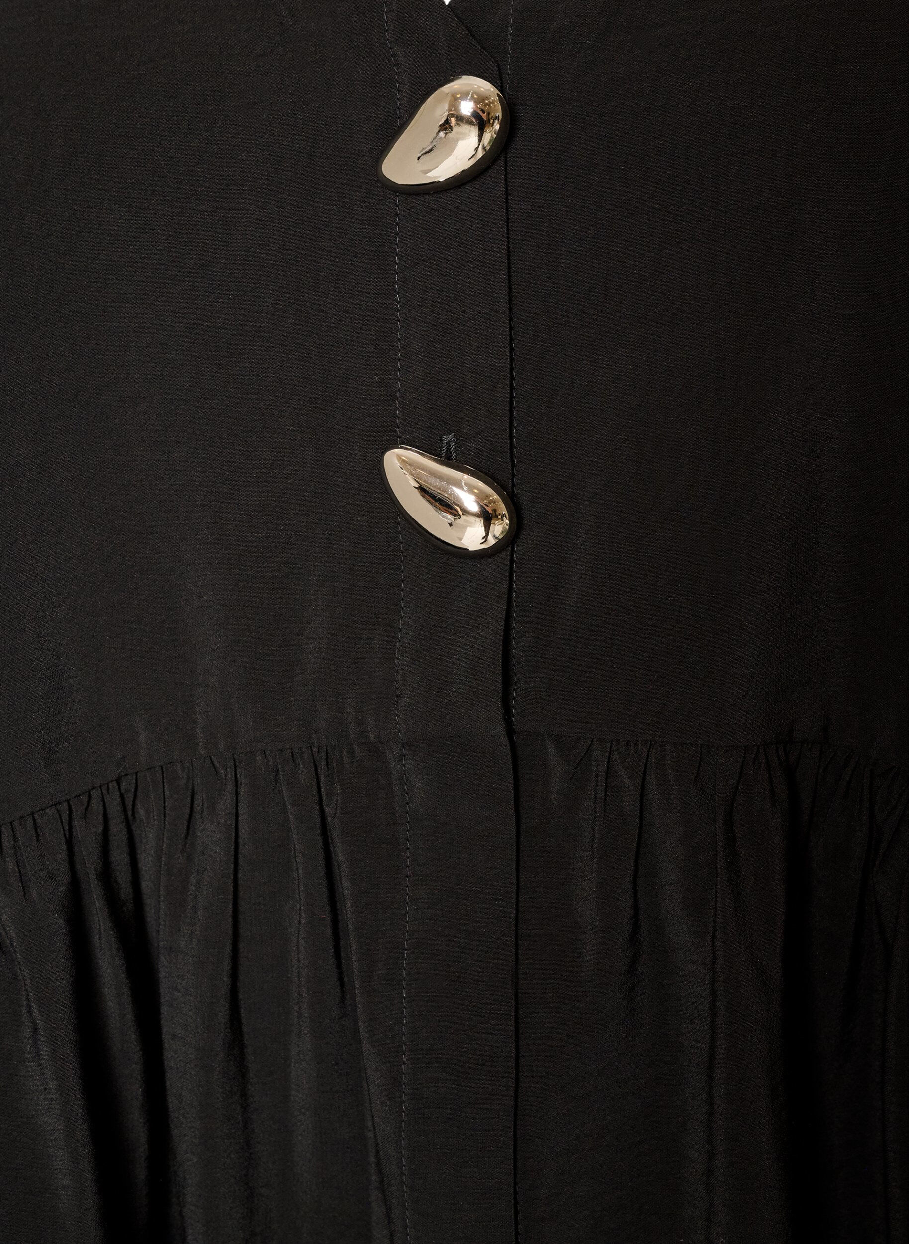 Zizzi&AElig;rmel&oslash;s peplumbluse med dekorative knapper, Sort, Packshot image number 2