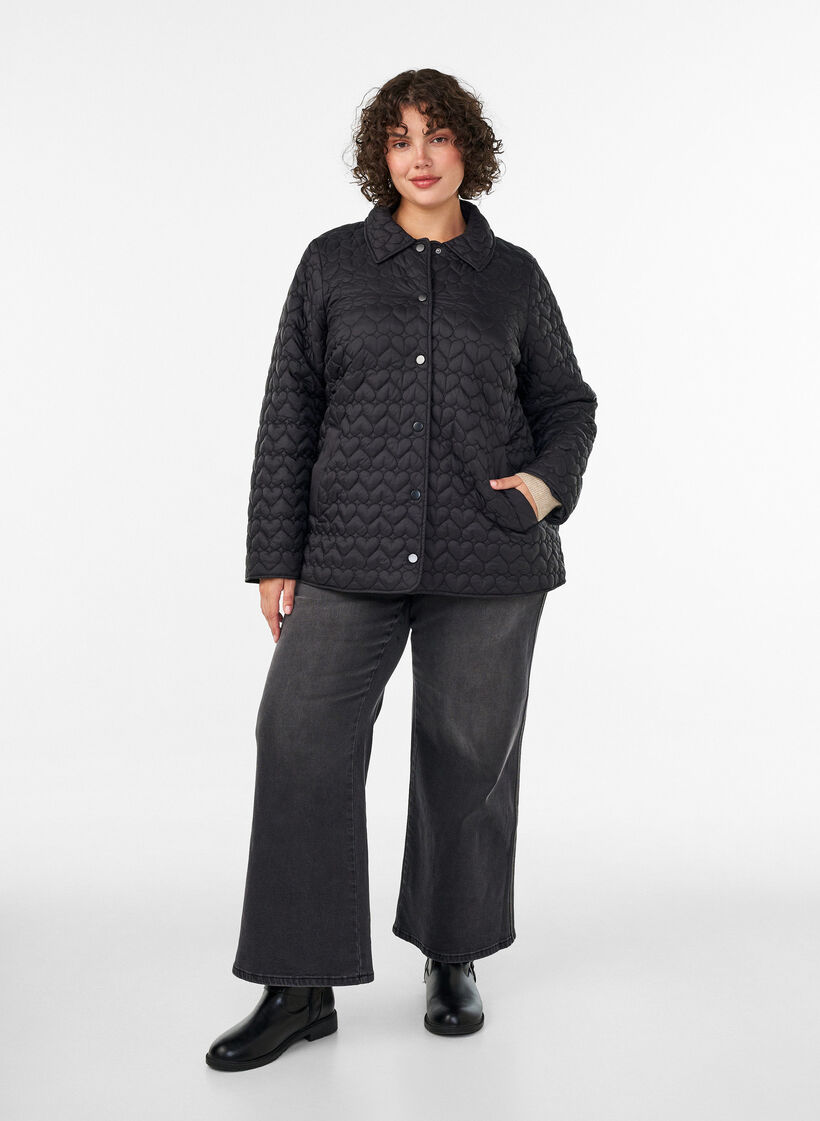 Let vatteret jakke med dekorativ quiltning, Sort, Model image number 1