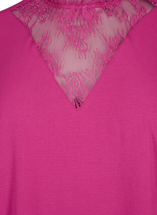 Bluse med lange ærmer og blondedetalje, Festival Fuchsia, Packshot image number 2