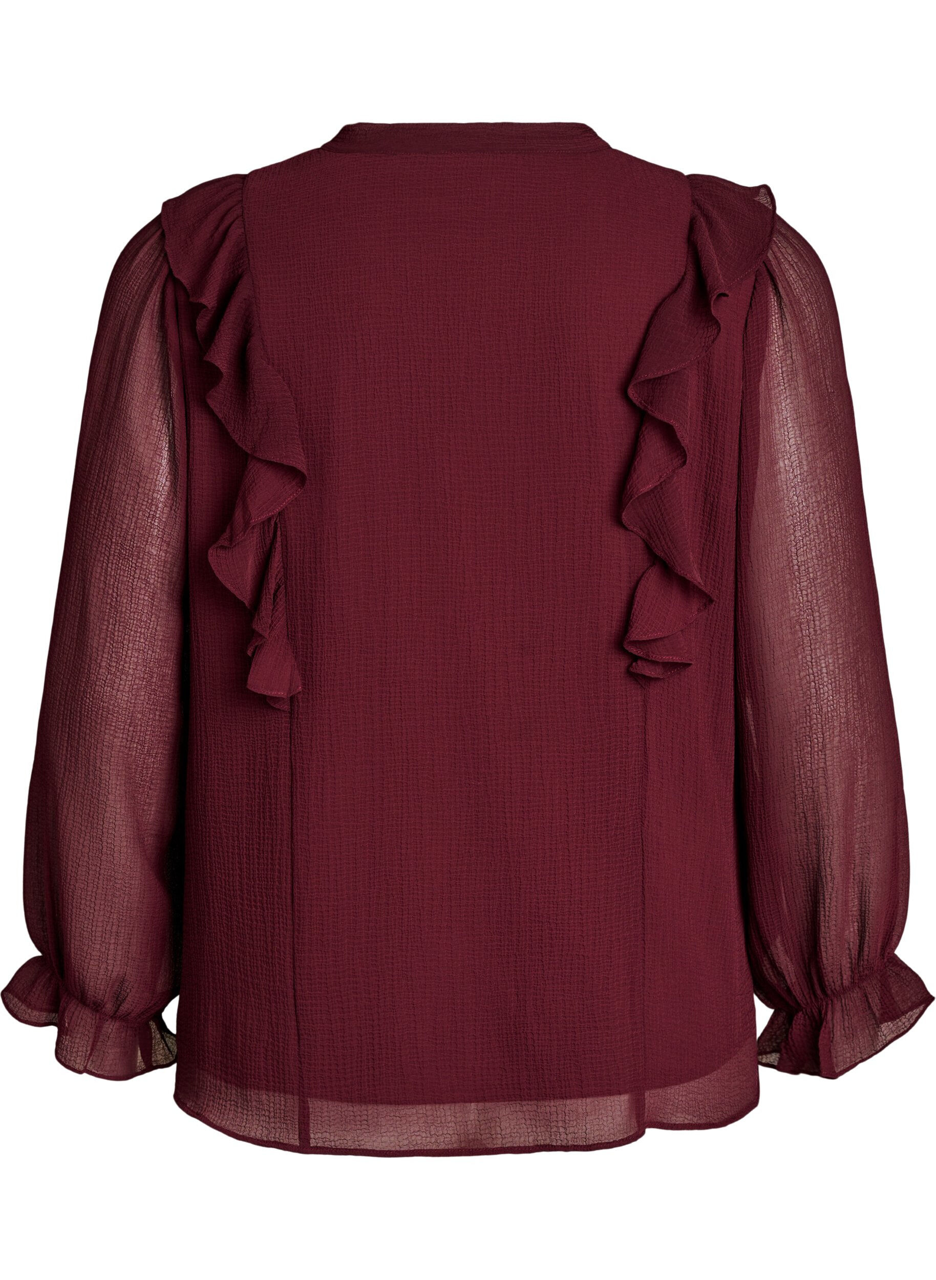 ZizziTransparent bluse med fl&aelig;ser og bindeb&aring;nd, R&oslash;d, Packshot image number 1