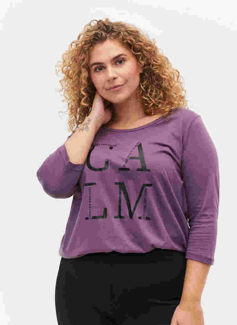Bomulds t-shirt med 3/4 ærmer, Vintage Violet, Model image number 0