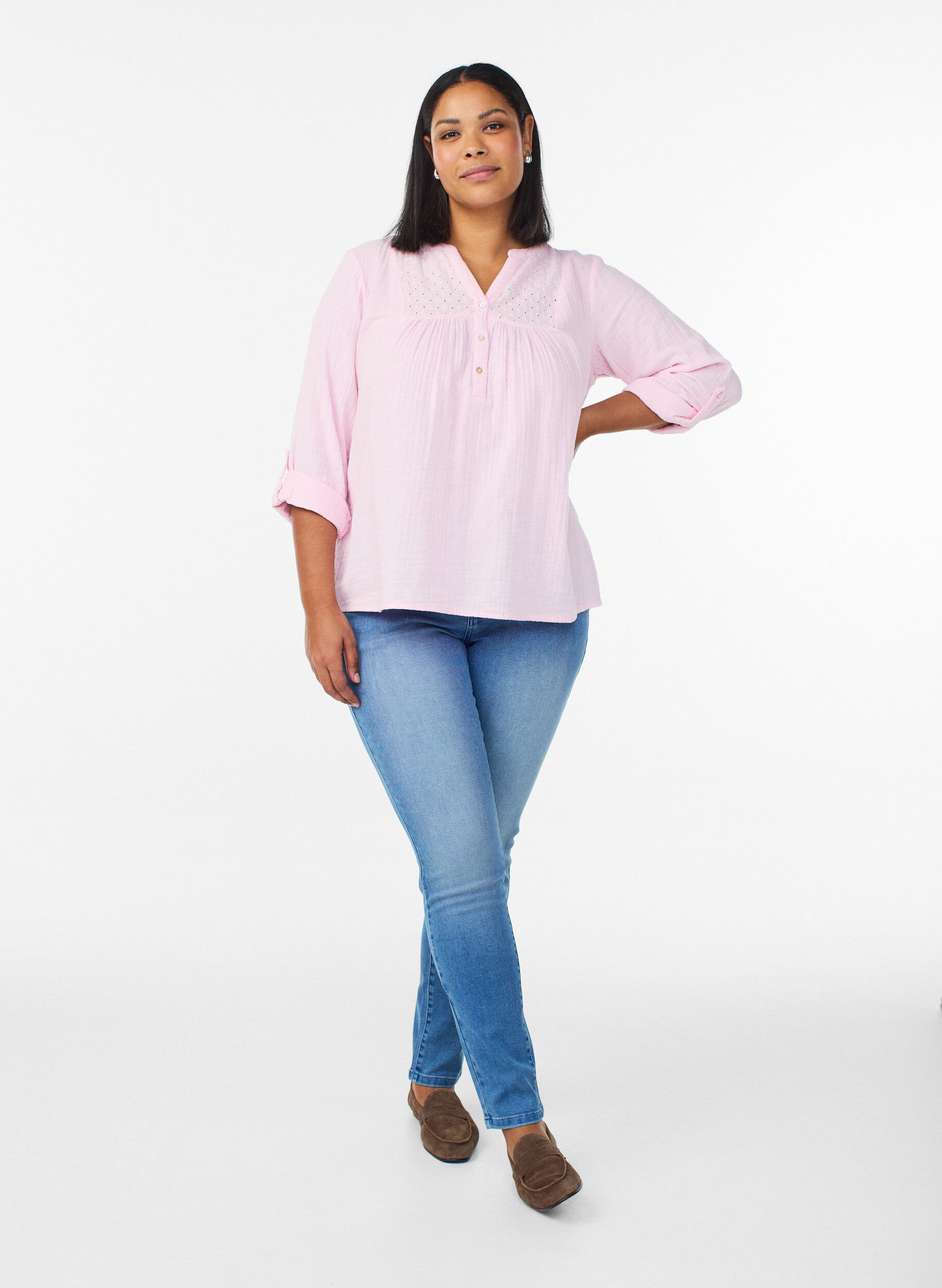 Slim fit Emily jeans med regul&aelig;r talje, Bl&aring;, Model