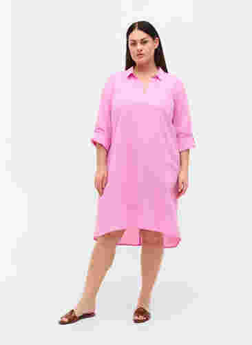 Kjole med v-udskæring og krave, Begonia Pink, Model image number 2