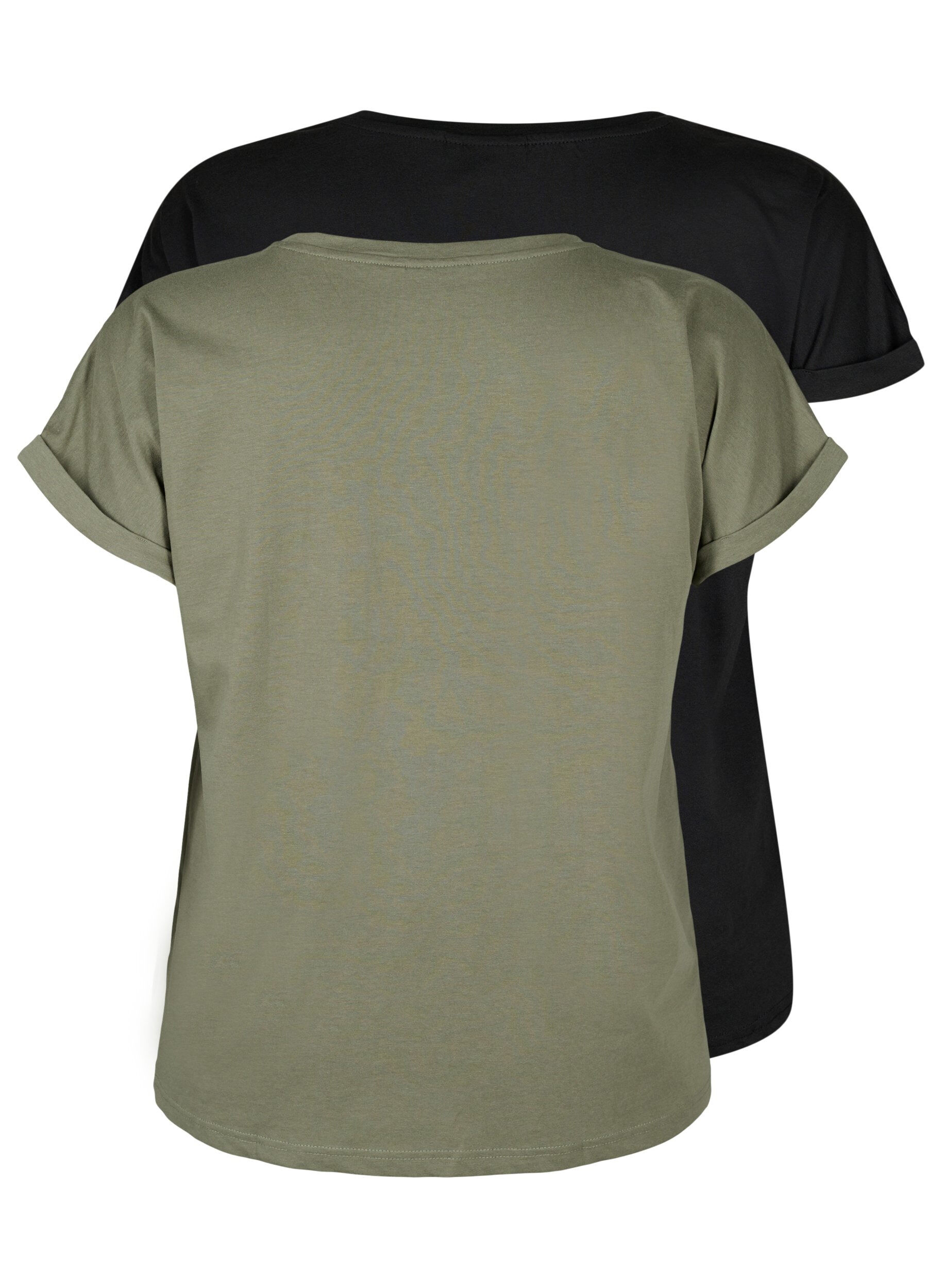 Zizzi2-pak kort&aelig;rmet t-shirts, Gr&oslash;n, Packshot image number 1
