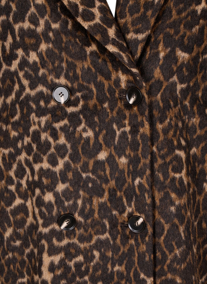Leopardmønstret frakke med dobbeltradet knaplukning, Brun, Packshot