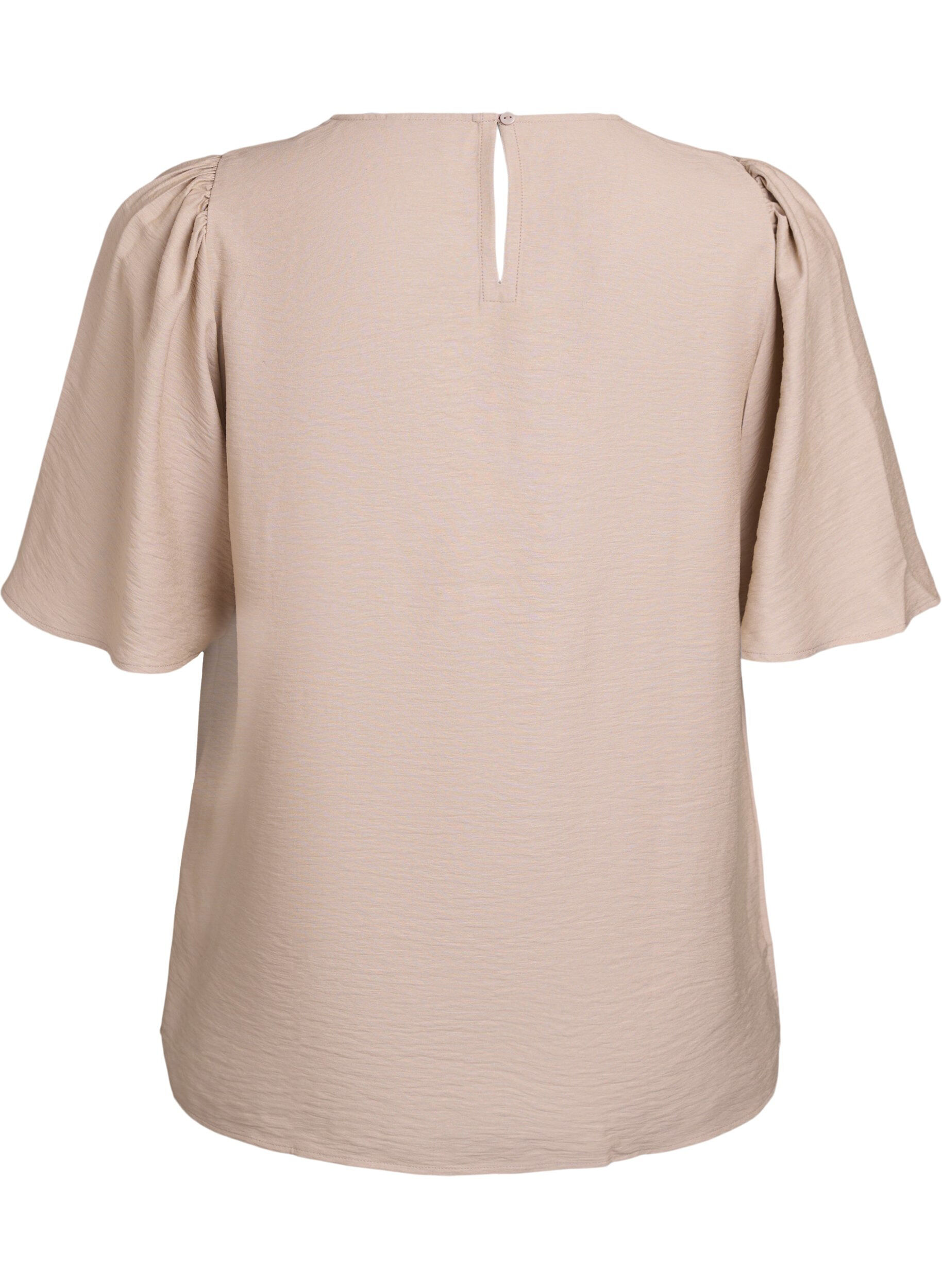 Zizzi Bluse med korte, vide &aelig;rmer, Beige, Packshot image number 1