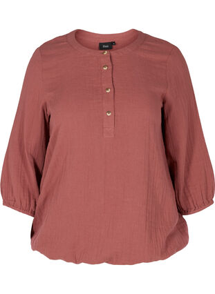 Bomulds bluse med knapper og 3/4 ærmer, Wild Ginger, Packshot image number 0