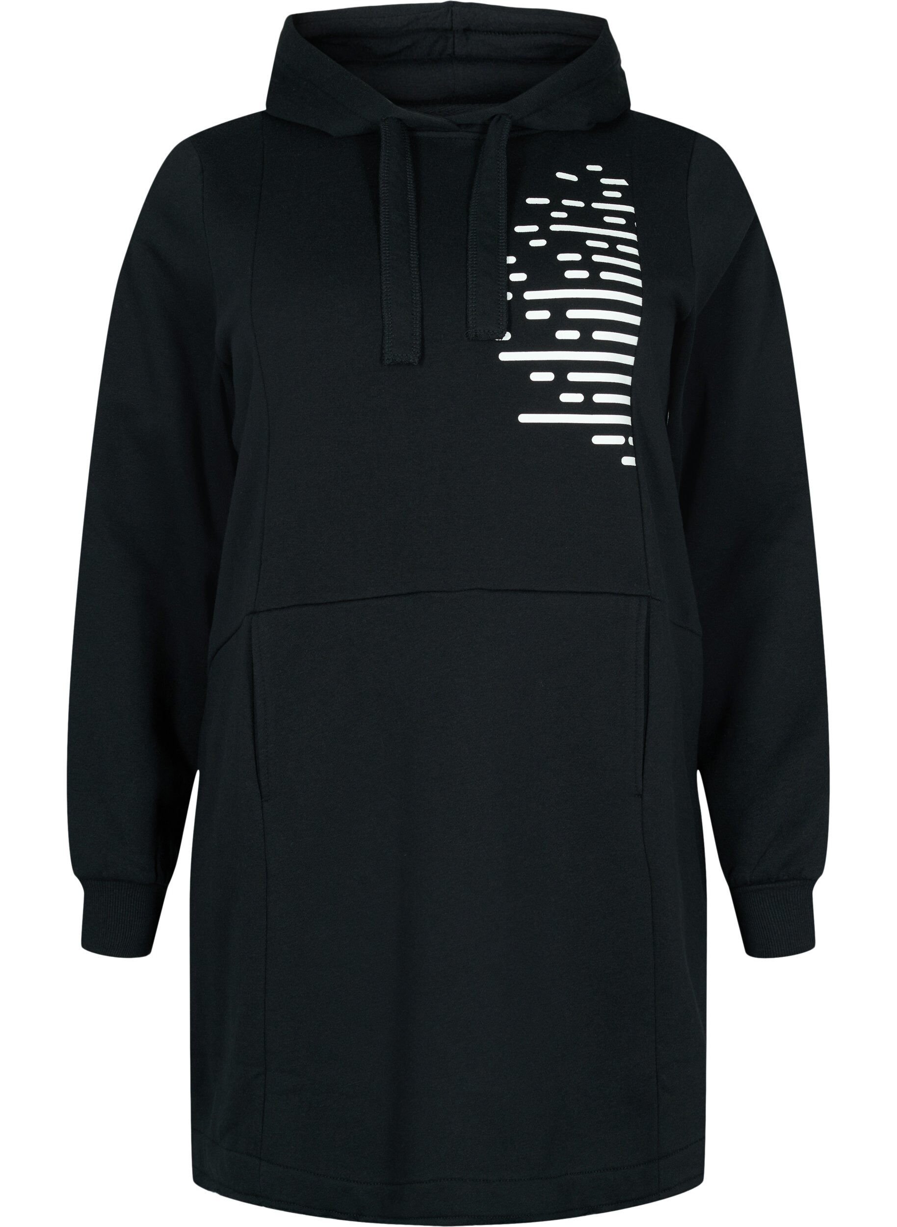 Zizzi Lang sweatshirt med h&aelig;tte og lommer, Black, Packshot image number 0