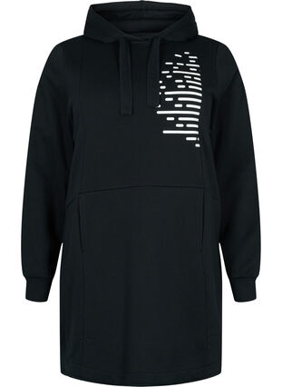 Lang sweatshirt med hætte og lommer, Black, Packshot image number 0