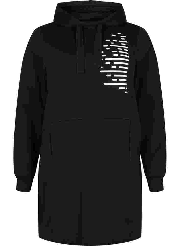 Lang sweatshirt med hætte og lommer, Black, Packshot image number 0