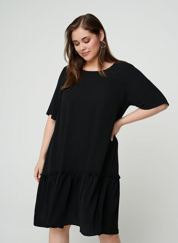 Kort kjole med flæsekant, Black, Model image number 0