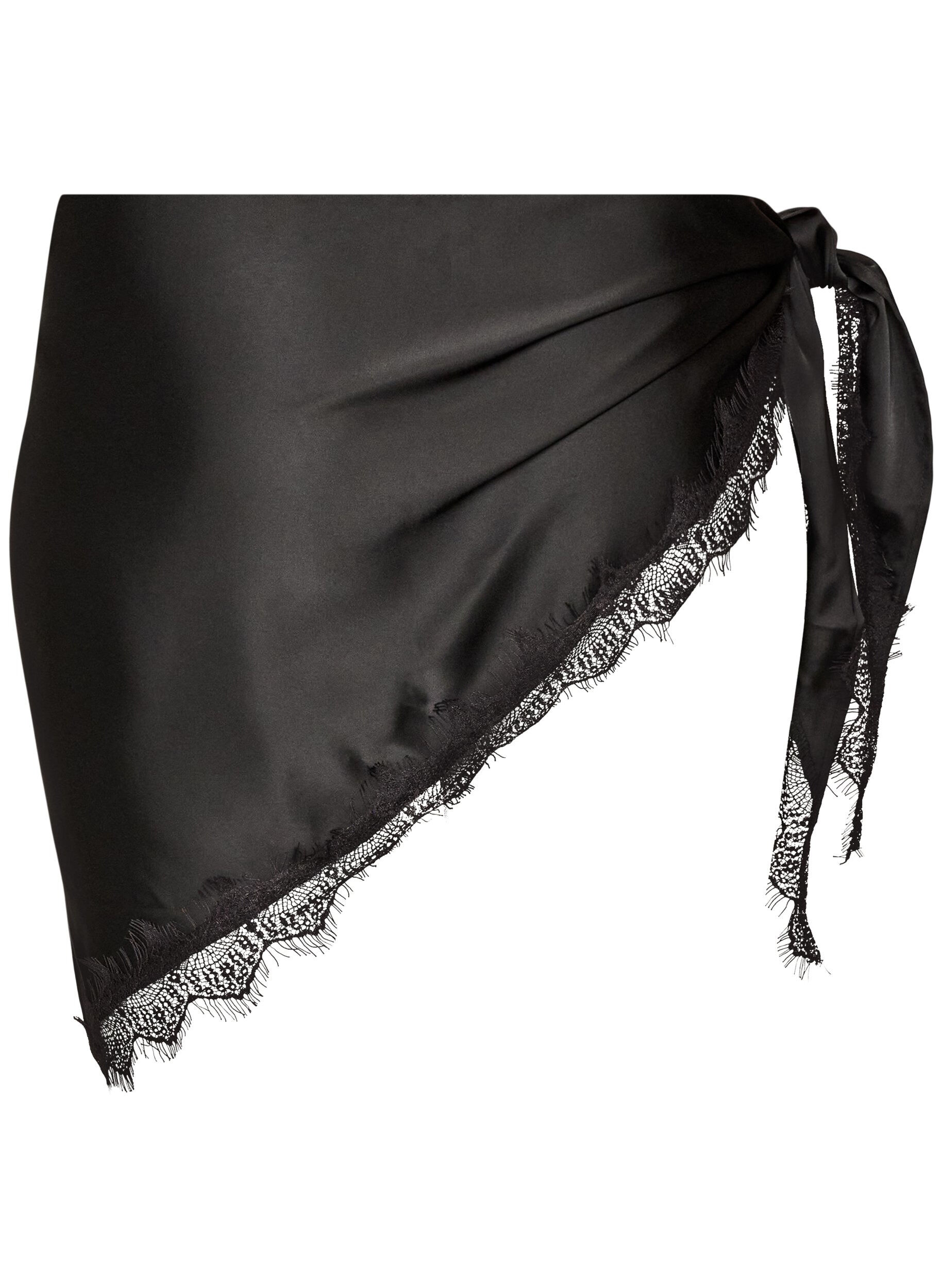 ZizziSatint&oslash;rkl&aelig;de med blondekant, Sort, Packshot image number 1