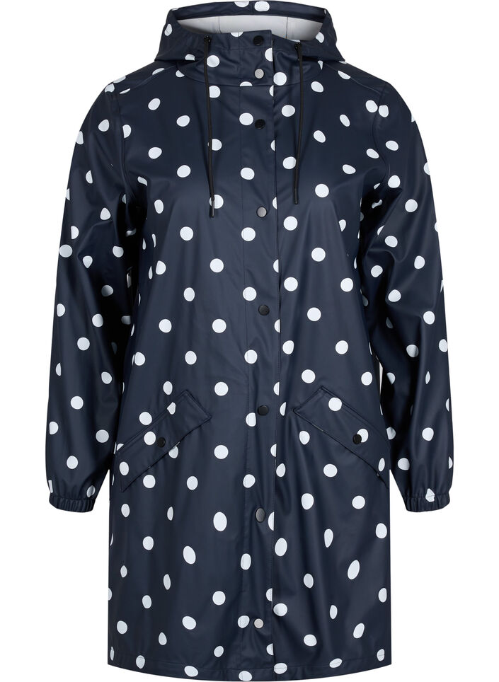 Mønstret regnjakke med hætte, Navy Blazer W/Dots, Packshot image number 0