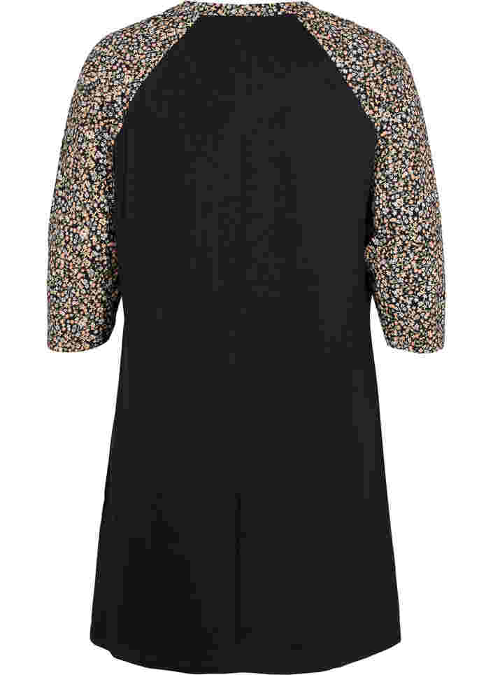 Bomulds natkjole med printdetaljer, Black Ditzy Flower, Packshot image number 1