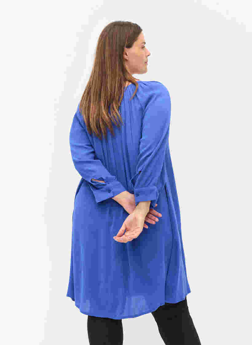 Viskose tunika med 3/4 ærmer, Dazzling Blue, Model image number 1
