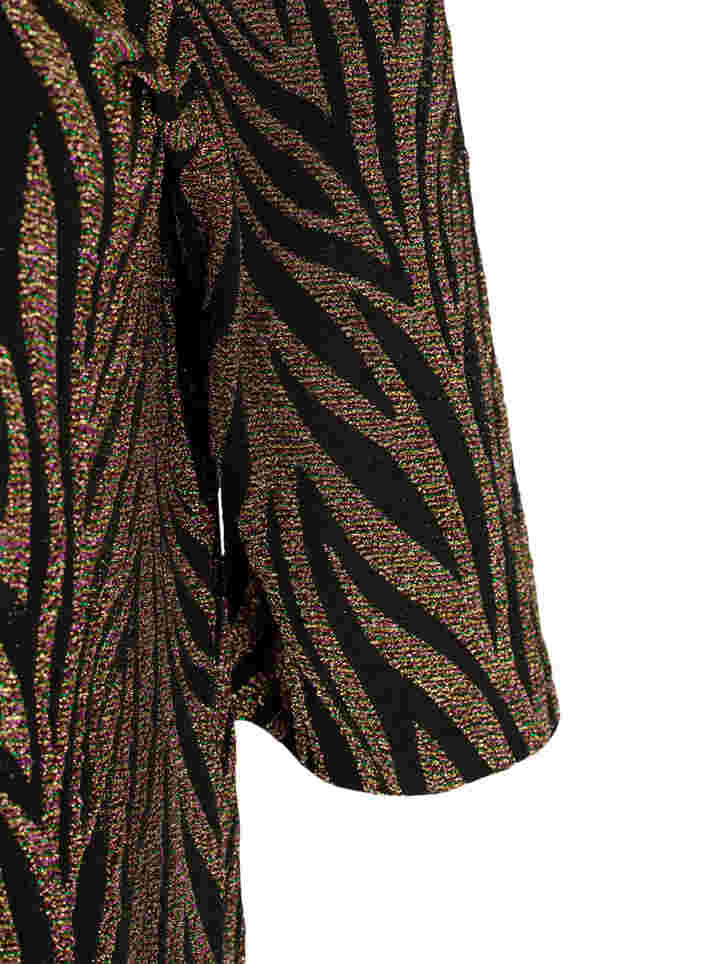 Mønstret kjole med glitter og korte ærmer, Black Lurex AOP, Packshot image number 2