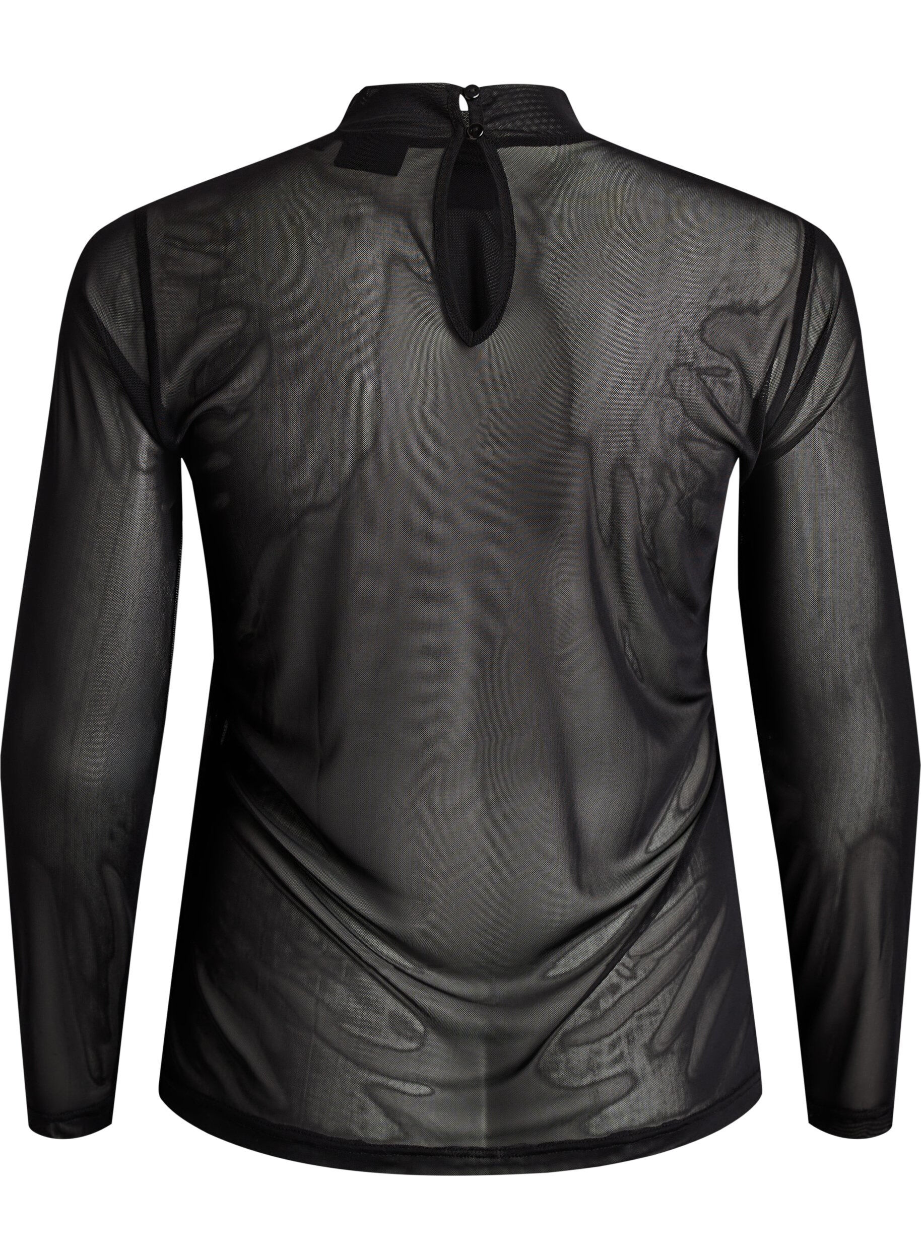 ZizziT&aelig;tsiddende meshbluse med lange &aelig;rmer, Sort, Packshot image number 1
