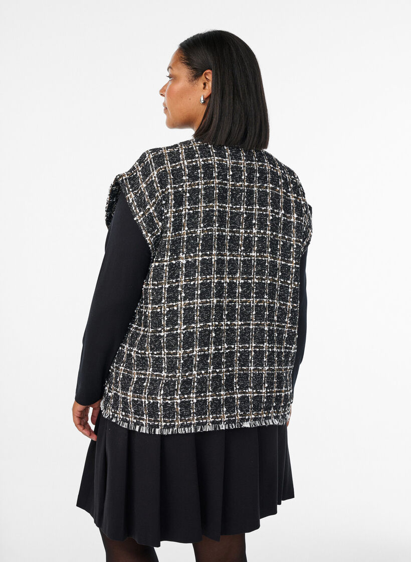 Ternet vest med dekorative knapper, Sort, Model image number 2