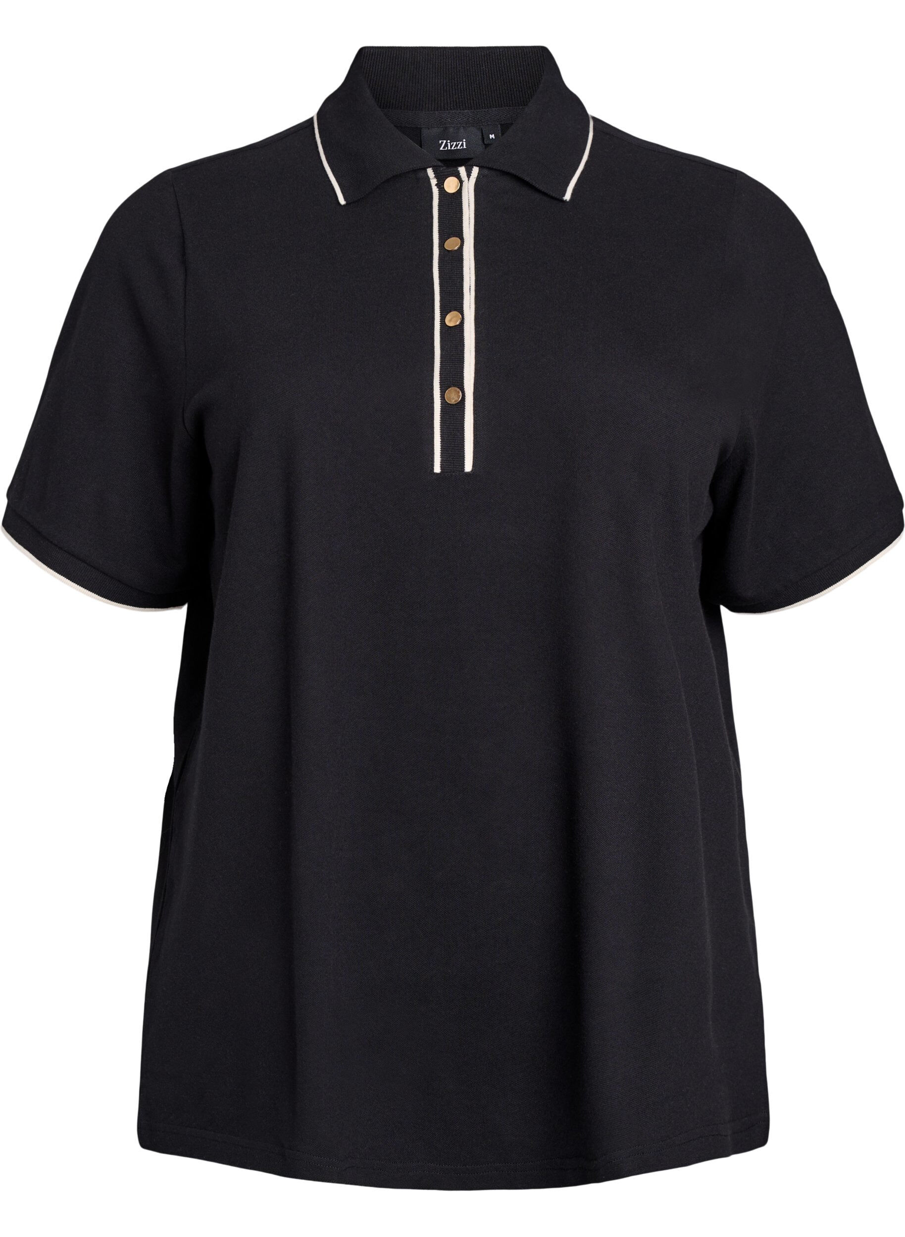 Zizzi Kort&aelig;rmet poloshirt, Sort, Packshot image number 0