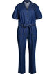 Denim jumpsuit med korte &aelig;rmer og bindeb&aelig;lte, Bl&aring;, Packshot image number 0