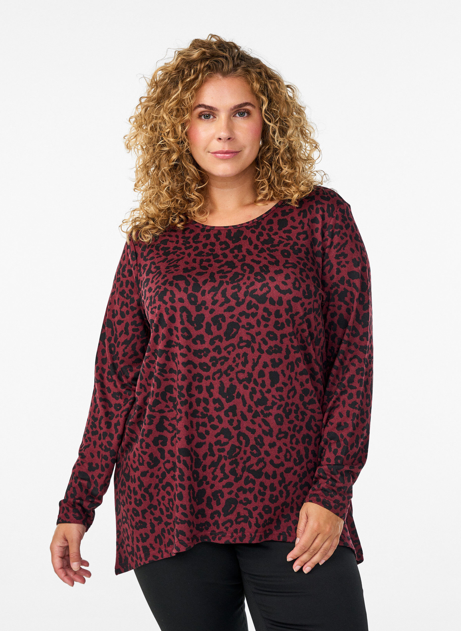 ZizziLeo bluse med lange &aelig;rmer, M&oslash;rk Bordeaux, Model image number 0