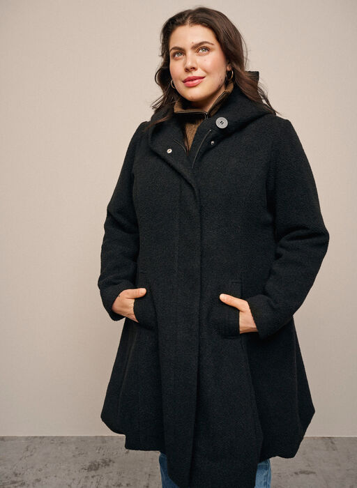 A-formet frakke med hætte, Black, Image image number 0