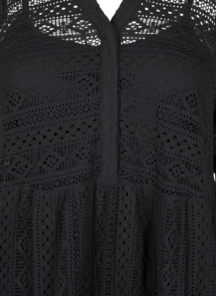 Kort blondekjole med 3/4 ærmer, Black, Packshot image number 2