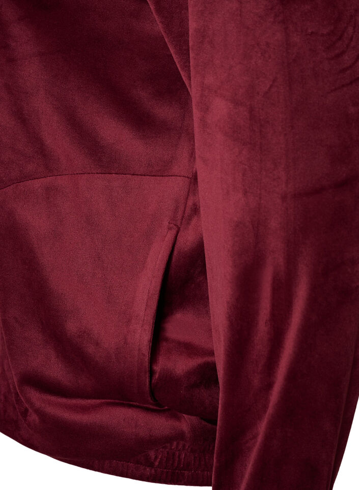 Cardigan i bl&oslash;d velour med lynl&aring;s og h&oslash;j krave, R&oslash;d, Packshot image number 3