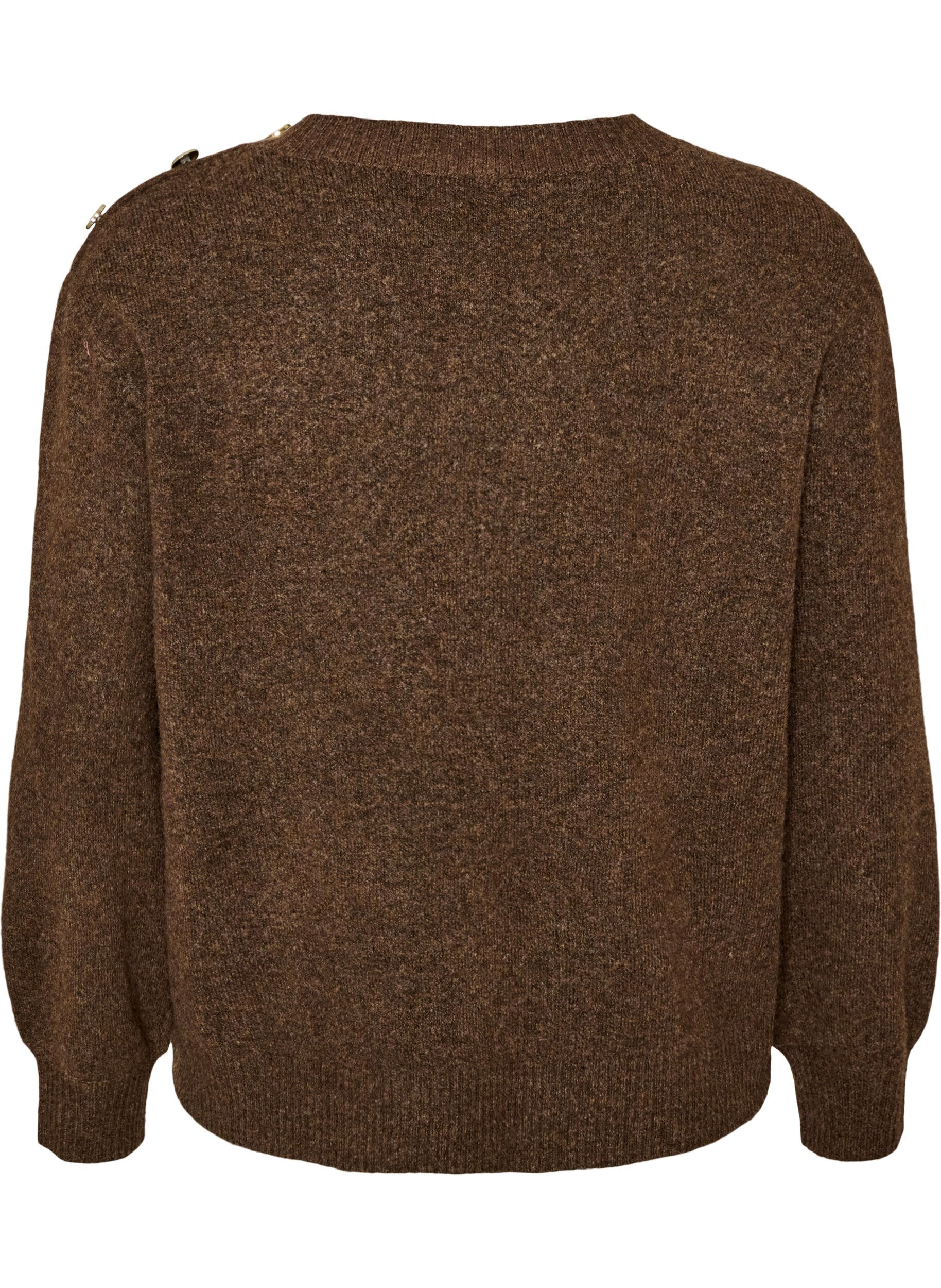 ZizziStrikbluse med knapdetalje, Brun, Packshot image number 1
