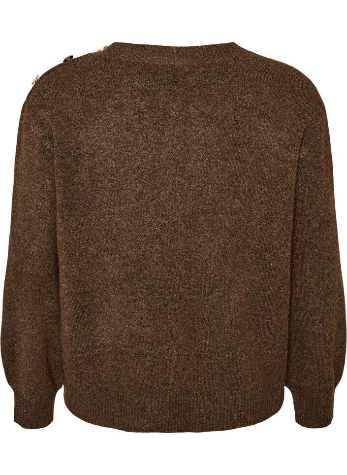 Strikbluse med knapdetalje, Brun, Packshot image number 1