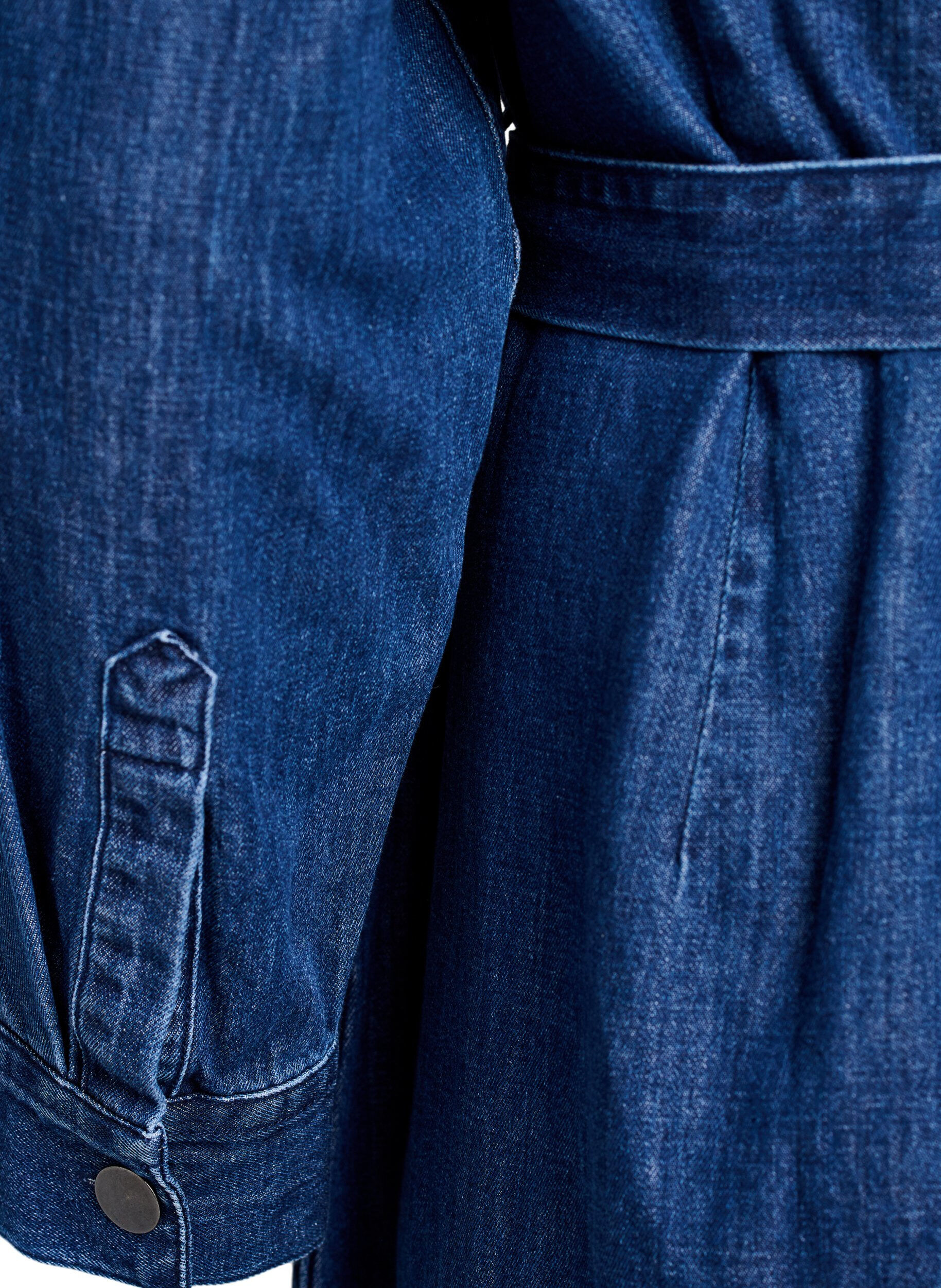 Zizzi Midi denimkjole med bindeb&aelig;lte, Bl&aring;, Packshot image number 3