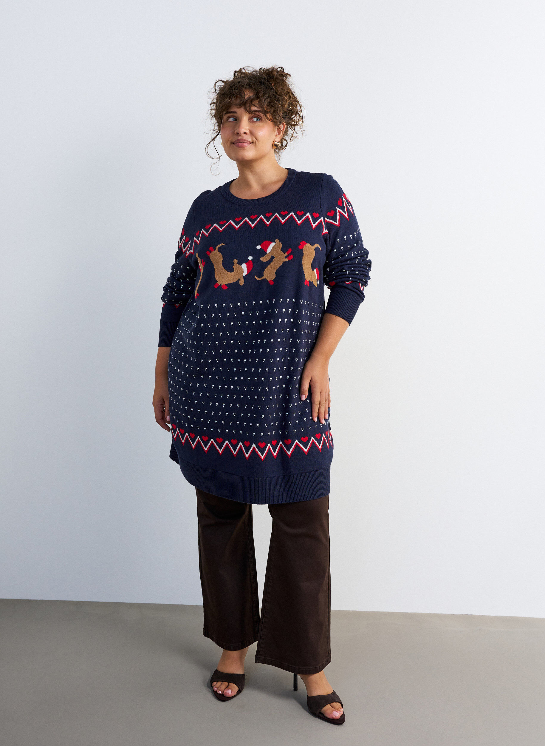 ZizziKort strikkjole med julemotiv, Bl&aring;, Model image number 1