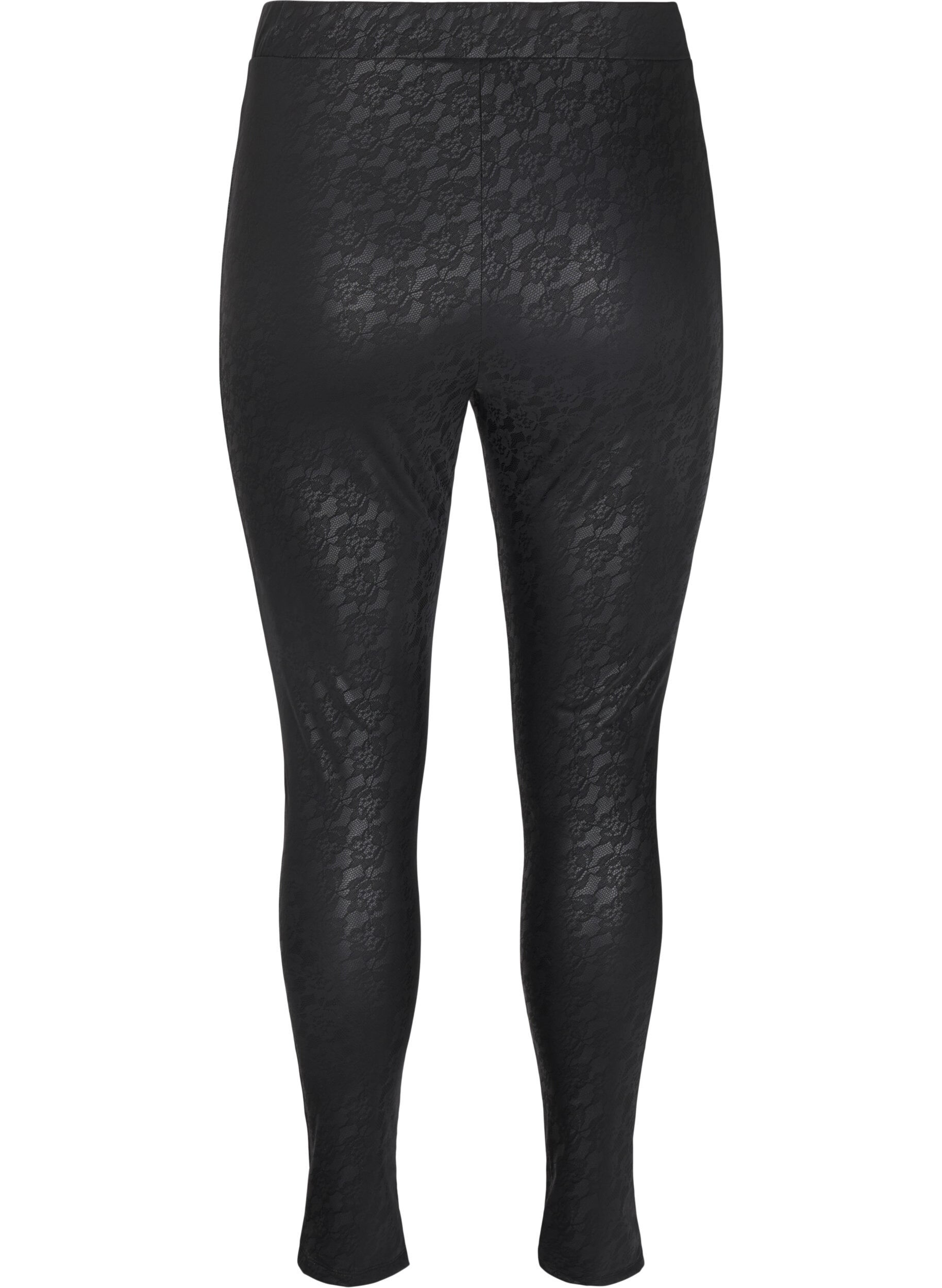 Zizzi Leggings i imiteret l&aelig;der med dyrem&oslash;nster, Sort, Packshot image number 1