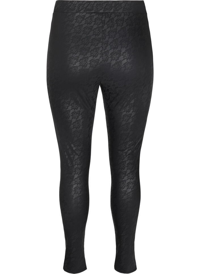 Leggings i imiteret læder med blondestruktur, Sort, Packshot image number 1