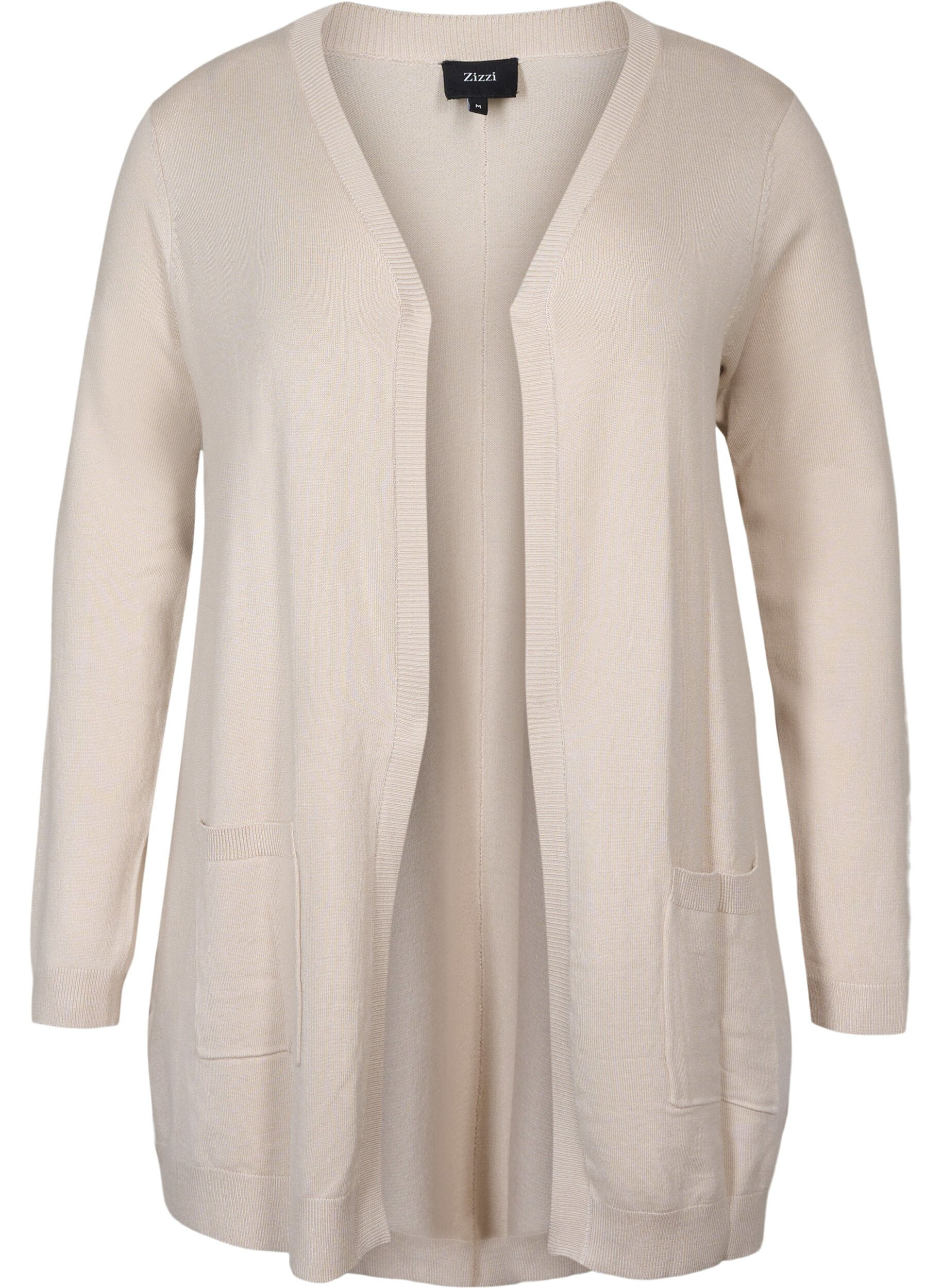 ZizziLang strikcardigan i viskosemix, Beige, Packshot image number 0