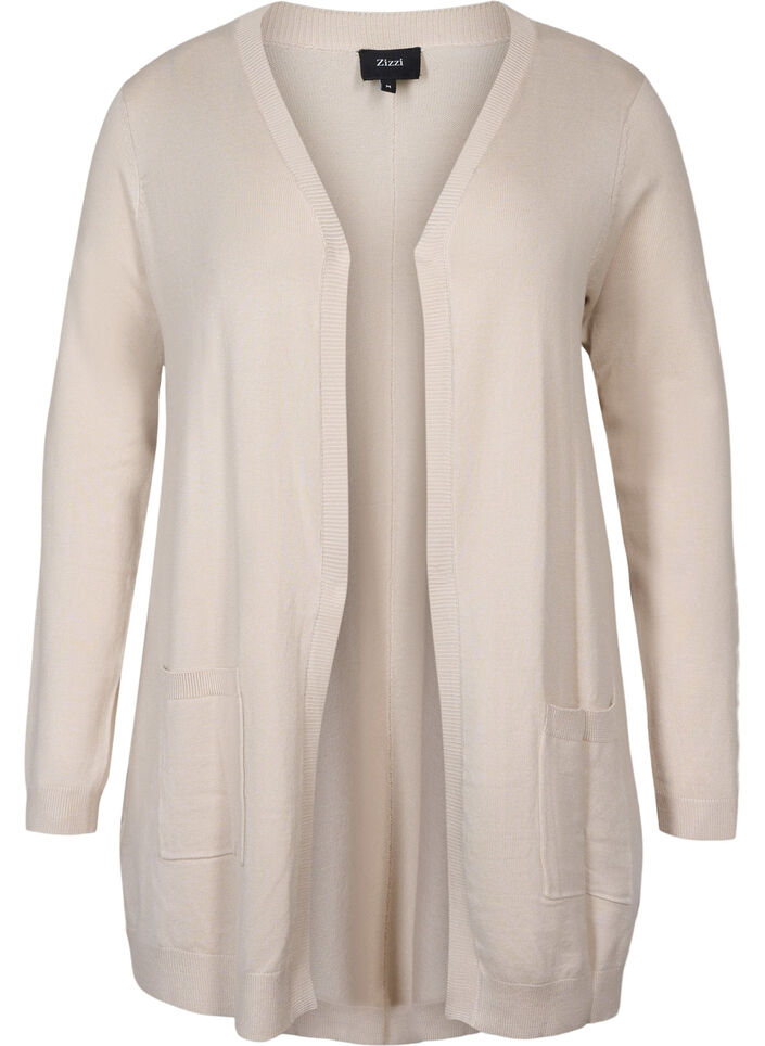 Lang strikcardigan i viskosemix, Beige, Packshot image number 0