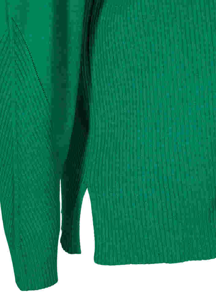 Strikbluse med ribstruktur og slids, Jolly Green Mel., Packshot image number 3