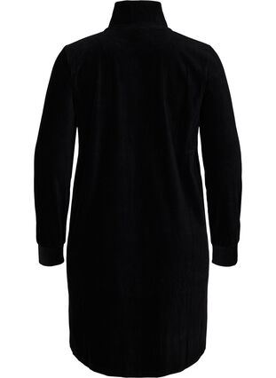 Velour kjole med høj hals og lynlås, Black, Packshot image number 1