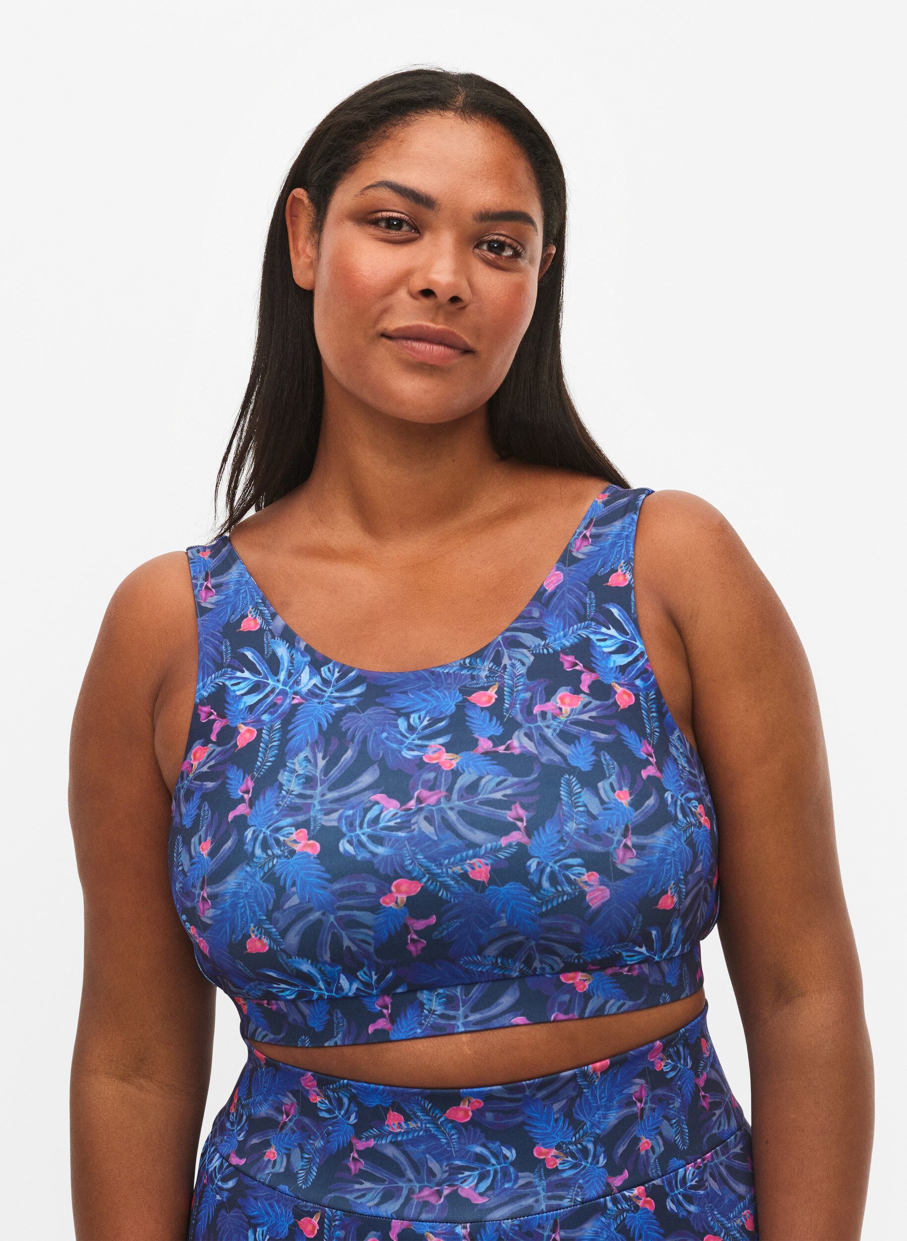 Zizzi Sports bh med print, Blue Leaf AOP, Model image number 0
