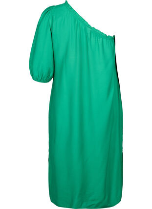 One-shoulder kjole i viskose, Deep Mint, Packshot image number 1
