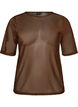 Meshbluse med korte &aelig;rmer og rund hals, Brun, Packshot image number 0