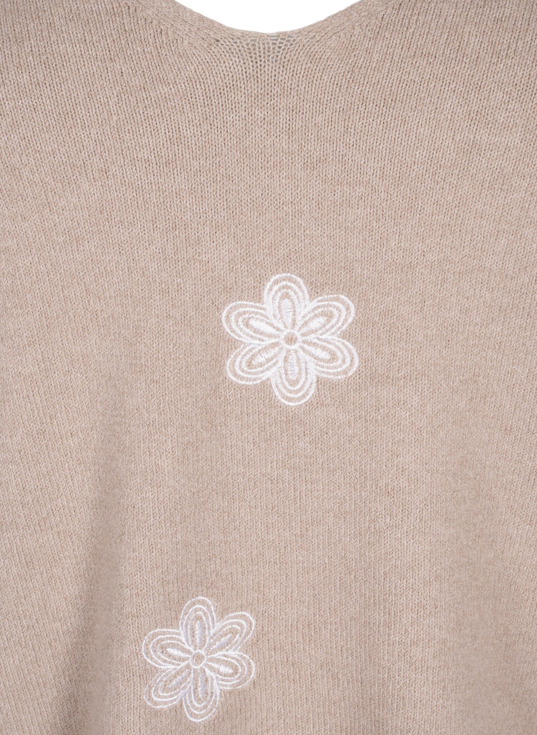 Zizzi Strikket bluse med broderede blomster, Simply Taupe Mel., Packshot image number 2