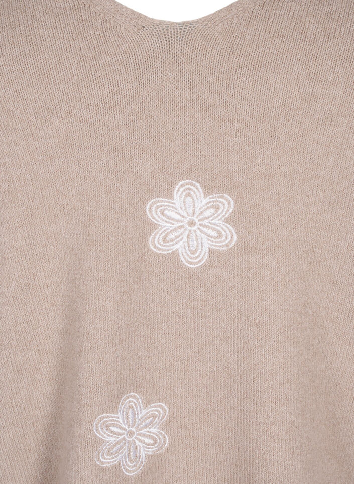 Strikket bluse med broderede blomster, Simply Taupe Mel., Packshot image number 2