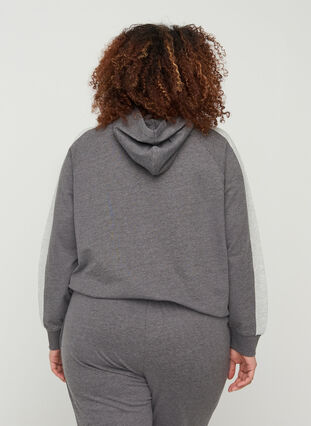 Sweatshirt med hætte og lomme, Dark Grey Melange, Model image number 1