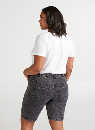 Denim shorts med høj talje, Grey Denim, Model image number 1