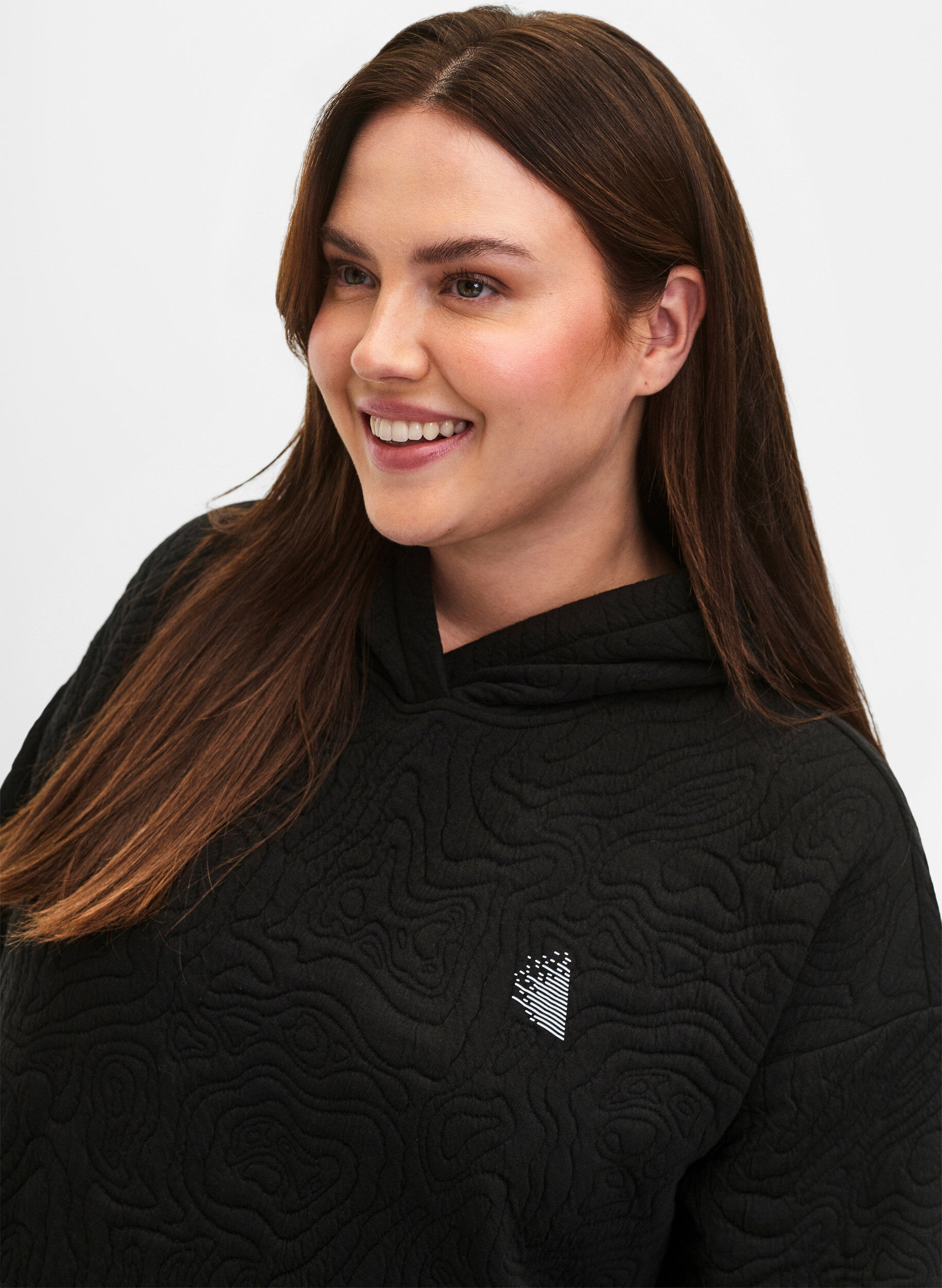Zizzi Sporty sweatshirt med h&aelig;tte, Black, Model image number 2