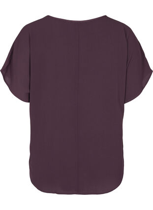 Bluse med korte ærmer og rund halsudskæring, Plum Perfect, Packshot image number 1