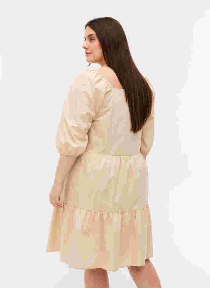 Bomulds kjole med a-form og ballonærmer, Pink Tint, Model image number 1