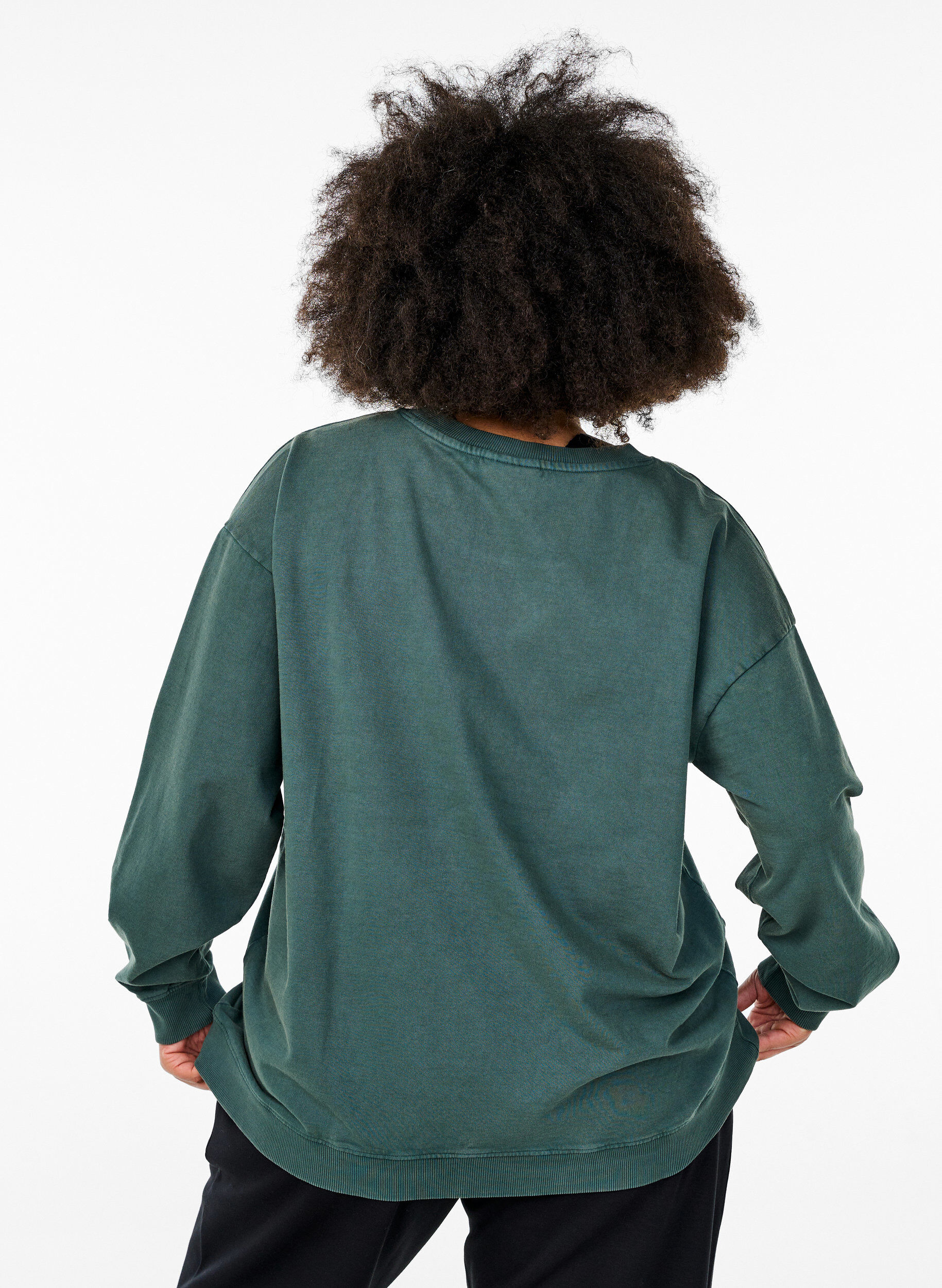 Zizzi L&oslash;s sweatshirt med washed look, Gr&oslash;n, Model image number 2