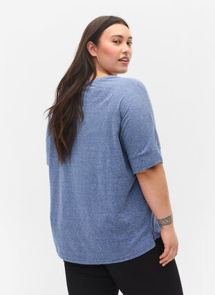 Meleret bluse med korte ærmer, Twilight Blue Mel., Model image number 1